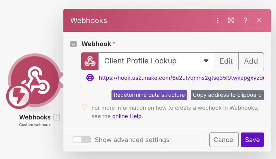 First Webhook Configuration Screenshot